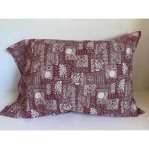 Burgundy Tapa Pillowcase with Turtles &  Pineapples | Handmade | 100% Cotton